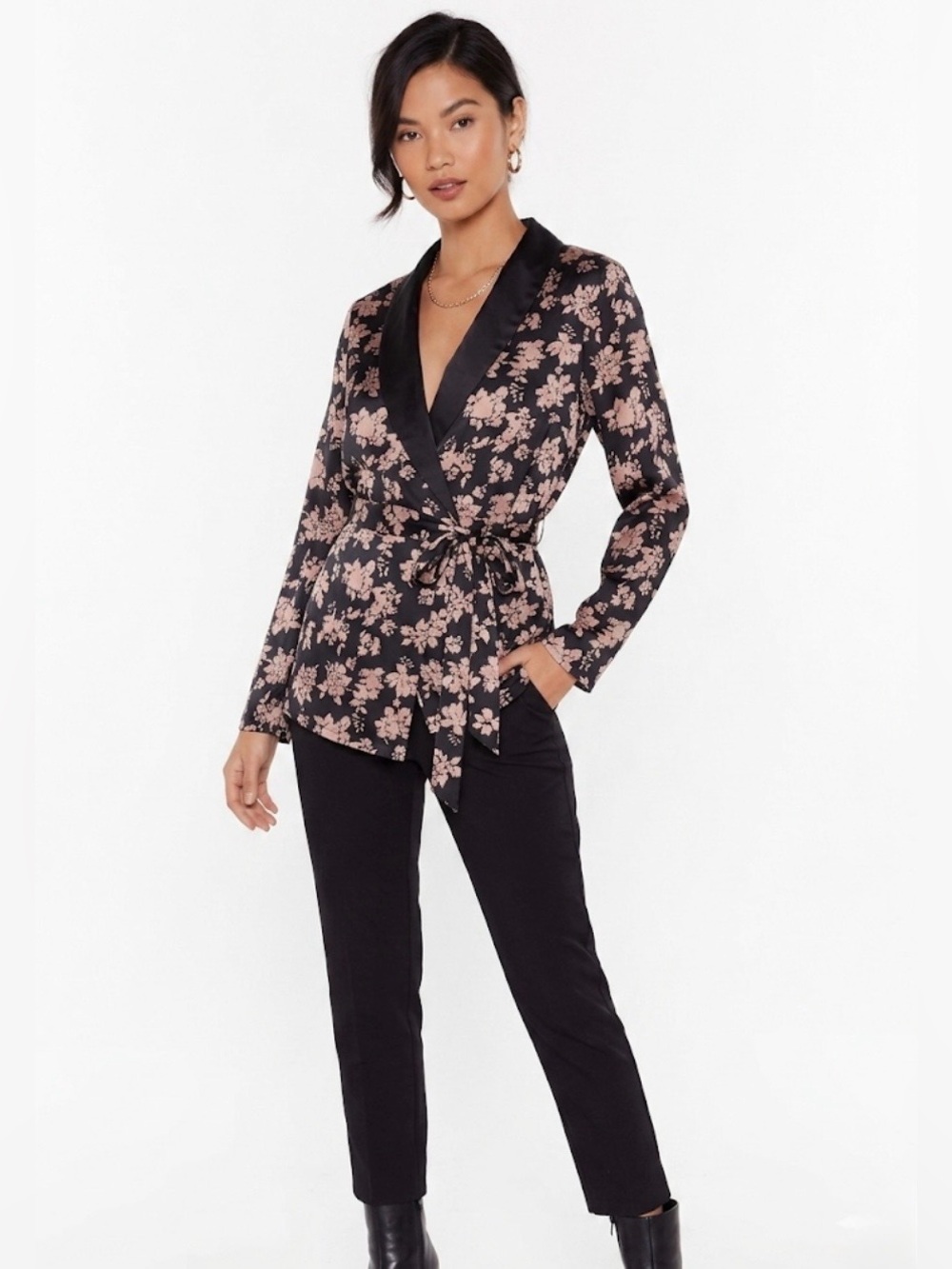 Nasty Gal Silky Satin Growing Together Floral Wrap Top in size 4